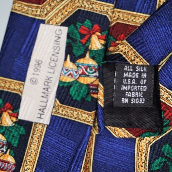 HALLMARK 1996 Yule TIE Greetings Christmas Ornaments Holiday Necktie USA Made - Picture 7 of 7